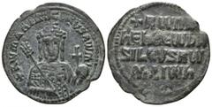 Constantine VII Porphyrogenitus, with Zoe AD 913-959. Byzantine Follis Ã† 27mm., 4,36g. RÏ‰mAn bASILEVS RÏ‰m Faced bust of Romanus I with beard, wearing crown and chlamys, holding labarum over right s