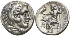 Kings of Paeonia. . Audoleon 315-286 BC. Tetradrachm AR 25mm., 17,13g. Head of Herakles to right, wearing lion skin headdress / ΑΛΕΞΑΝΔΡΟΥ, Zeus seated left on low throne, holding long scepter in his 