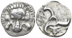 Dynasts of Lycia. . Perikles 380-360 BC. 1/3 Stater AR 15mm., 2,94g. Facing lion's scalp / Triskeles; Head of Hermes in lower field; Dynast’s name in Lycian around. nearly very fine SNG von Aulock 425