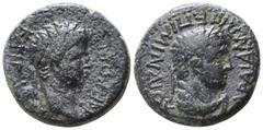 Lydia. Sardeis . Nero AD 54-68. Bronze Æ 15mm., 3,61g. ΝΕΡΩΝ ΚΑΙCAP, laureate head right / CAPΔΙΑΝΩΝ EΠΙ MNACEOY, laureate and draped bust of Herakles right. nearly very fine RPC 3005.