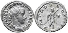 Gordian III. AD 238-244. Rome Antoninian AR 21mm., 4,22g. IMP GORDIANVS PIVS FEL AVG, radiate, draped and cuirassed bust right / P M TR P V COS II P P, Gordian standing right in military dress, holdin