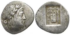 Lycia. Masikytes. Lycian League circa 30-27 BC. Hemidrachm AR 16mm., 1,76g. Laureate head of Apollo right / M-A; lyre; winged kerykeion to left. good very fine Troxell Period IV, Series 5, 109; RPC 33
