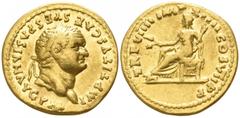 Titus AD 79-81. Rome Aureus AV 17mm., 7,13g. IMP TITVS CAES VESPASIAN AVG P M, laureate head of Titus right / TR P VIIII IMP XIIII COS VII P P, Ceres seated left, holding grain ears in right hand and 