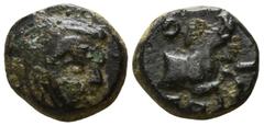 Greek Kings of Lydia. Uncertain. Spithridates circa 334 BC. Bronze Æ 10mm., 1,30g. Head of Satrap right, wearing mithra, the Persian headdress / ΣΠ-I, forepart of horse right, OT monogram at upper lef