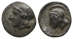 Greek Lycia. Possibly Xanthos circa 400 BC. Hemiobol AR 7mm., 0,40g. Helmeted head of Athena left / Helmeted head of Athena left. very fine SNG von Aulock -; Falghera -; Vismara -; Traite -.