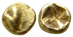 Greek Kings of Lydia. . Alyattes 610-560 BC. 1/24 Stater EL 6mm., 0,63g. Unknown type (lion's paw?) / Square incuse punch. fine SNG Kayhan -.