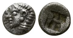 Greek Ionia. Kolophon circa 530-500 BC. Tetartemorion AR 4mm., 0,18g. Archaic head of Apollo left / Quadripartite incuse square. very fine SNG Kayhan I 348-52.