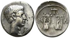 Roman Provincial Lycia. Masikytes. Augustus 27 BC-14 AD. Drachm AR 17mm., 2,12g. [Λ]-Y; bare head right / M-A; two lyres; plectron above. very fine RPC 3309; Troxell 119.