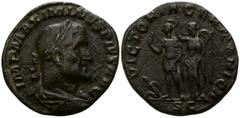 Roman Imperial Maximinus I Thrax AD 235-238. Rome Sestertius Æ 28mm., 18,11g. IMP MAXIMINVS PIVS AVG; laureate, draped and cuirassed bust right / VICTORIA GERMANICA; Maximinus I, in military dress, st