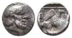 Greek Ionia. Magnesia ad Maeander . Archepolis circa 459 BC. Tetartemorion AR 5mm., 0,15g. Diademed and bearded male head right / Eagle flying right within linear square border within incuse square. v