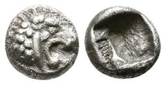 Greek Asia Minor. Uncertain mint circa 500 BC. Tetartemorion AR 4mm., 0,20g. Lion’s head right / Irregular incuse punch. very fine CNG e-Auction 324, 159; Demeester 82.