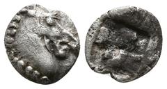 Greek Aeolis. Kyme circa 520-470 BC. Tetartemorion AR 5mm., 0,22g. Head of horse right / Quadratum incusum. very fine Klein 332 var. (hemiobol).