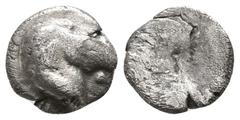 Greek Aeolis. Kyme circa 480-450 BC. Tetartemorion AR 5mm., 0,26g. Horse's head right, pellet below / Quadripartite incuse square. fine SNG Copenhagen -; SNG von Aulock -; Klein 332 (Hemiobol); Rosen 