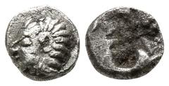 Greek Ionia. Kolophon circa 525-500 BC. Tetartemorion AR 4mm., 0,18g. Archaic head of Apollo to left / Quadripartite incuse square. very fine SNG Kayhan 343; SNG von Aulock 1810.