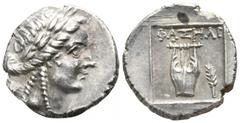 Greek Lycia. Phaselis 167-100 BC. Drachm AR 13mm., 2,77g. Laureate head of Apollo right / Kithara and palm to right. good very fine