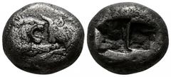 Greek Kings of Lydia. Time of Cyrus to Darios I 550-520 BC. 1/3 Stater AR 12mm., 3,44g. Confronted foreparts of lion, on left, and bull, on right / Double incuse punch. very fine Berk 24; SNG Kayhan -