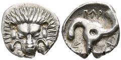 Greek Dynasts of Lycia. Uncertain mint. Perikles circa 380-360 BC. 1/3 Stater AR 14mm., 2,86g. Lion scalp facing / Π↑Ρ[E]KΛ↑, triskeles within incuse circle. good very fine Falghera 217; SNG von Auloc