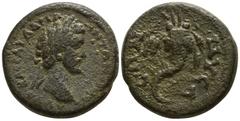 Roman Provincial Lydia. Nysa. Antoninus Pius AD 138-161. Bronze Æ 19mm., 5,83g. [...] KAI AΔΡIA ANTΩNEINOC, laureate head right / NYCAEΩN, cornucopiae overflowing with fruit. nearly very fine Regling 
