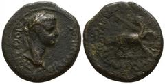 Roman Provincial Lydia. Philadelphia. Caligula AD 37-41. Bronze Æ 16mm., 3,51g. ΓΑΙΟC ΚΑΙCΑΡ ΓЄΡΜΑΝΙΚΟC, laureate head right / ΑΡΤЄΜΩΝ ЄΡΜΟΓЄΝΟΥC ΝЄΟΚΑΙCΑΡЄΩΝ, Panther advancing right, head left, with
