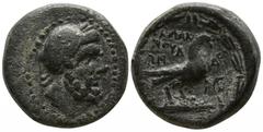 Greek Lydia. Klannudda circa 200-0 BC. Bronze Æ 17mm., 7,03g. Laureate head of Zeus right / Eagle standing right on thunderbolt, wings closed, two monograms in right field. very fine BMC 2; Sear 4698;
