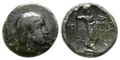 Greek Lydia. Uncertain mint. Gamerses, Satrap of Lydia 380-360 BC. Bronze Æ 13mm., 2,16g. Youthful head right / ΓAMEPΣOY, Zeus standing right, holding eagle and sceptre, star to left. nearly very fine