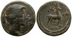 Greek Lycia. Masikytes circa 100-0 BC. Bronze Æ 18mm., 3,57g. Draped bust of Artemis right, quiver at shoulder / Stag standing right. very fine Troxell 192; RPC I 3319.