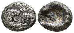 Greek Kings of Lydia. Sardeis. Kroisos 564-539 BC. 1/3 Stater AR 13mm., 3,22g. Confronted foreparts of lion and bull / Two incuse square punches. nearly very fine Berk 24; Traité I 412.