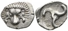 Greek Dynasts of Lycia. Perikles 380-360 BC. 1/3 Stater AR 17mm., 2,57g. Facing lion's scalp / Triskeles. very fine Falghera 217; SNG Copenhagen -; SNG von Aulock 4254-6.