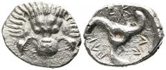 Greek Dynasts of Lycia. Perikles 380-360 BC. 1/3 Stater AR 16mm., 2,75g. Facing lion's scalp / Triskeles. very fine Falghera 217; SNG Copenhagen -; SNG von Aulock 4254-6.