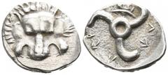 Greek Dynasts of Lycia. Perikles 380-360 BC. 1/3 Stater AR 17mm., 3,02g. Facing lion's scalp / Triskeles, head of Hermes, dynast’s name in Lycian around. very fine SNG von Aulock 4256.
