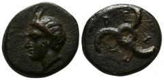 Greek Dynasts of Lycia. Perikles circa 380-360 BC. Bronze Æ 12mm., 2,18g. Horned head of Pan left / Triskeles. very fine SNG von Aulock 4257-8.