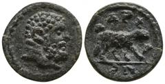 Roman Provincial Lydia. Possibly Attaleia . Pseudo-autonomous issue circa AD 30-276. Bronze Æ 12mm., 1,80g. Head of Herakles right / ΑΔΡI-Α-ΝΕ, ram standing right. nearly very fine BMC 16-18.