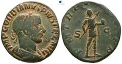 Roman Imperial Gordian III. AD 238-244. Rome Sestertius Æ 27mm., 18,21g. IMP GORDIANVS PIVS FEL AVG, laureate and draped bust right / P M TR P V COS II P P, Gordian in military dress, standing right, 