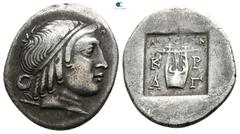 Greek Lycia. Kragos. Lycian League circa 35-30 BC. Hemidrachm AR 15mm., 1,82g. Head of Apollo right, wearing taenia, quiver behind / ΛΥΚΙΩΝ, K-P A-Γ, lyre. very fine Troxell Period IV, Series 4, 102; 