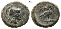 Greek Lydia. Kibyra circa 200-0 BC. Bronze Æ 11mm., 2,08g. Helmeted head of Athena right / KI, eagle standing right on thunderbolt. very fine SNG von Aulock 3719; BMC 16.