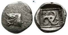 Greek Lycia. Kuprilli 470-435 BC. 1/6 Stater AR 9mm., 1,20g. Head of bull left / KOΠP, triskeles within dotted border within incuse square. very fine BMC -; Slg. Reuter -; SNG von Aulock