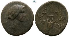 Greek Lycia. Tlos. Lycian League 27-40 BC. 27 BC-AD 40 Bronze Æ 22mm., 5,41g. Laureate head of Apollo right / T-Λ, lyre within laurel wreath. nearly very fine Troxell, Lycian League 206.