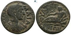 Roman Provincial Lydia. Thyateira . Julia Mamaea AD 225-235. Bronze Æ 19mm., 4,65g. IOY MAMAIA, draped bust right, wearing stephane / ΘYATЄIPHNΩN, river god Lycus reclining left, holding reed and rest