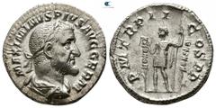 Roman Imperial Maximinus I Thrax AD 235-238. Rome Denarius AR 17mm., 3,01g. MAXIMINVS PIVS AVG GERM, laureate bust right, draped & cuirassed / PM TR P II COS P P, Maximinus standing left between two s
