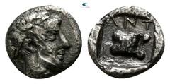 Greek Troas. Antandros circa 450 BC. Tetartemorion AR 7mm., 0,27g. Head of Artemis Astyrene to right / ANT, astragalos. very fine Not in the standart references.