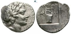 Greek Lycia. Myra. Lycian League circa 167-100 BC. Drachm AR 15mm., 2,78g. Laureate head of Apollo right, bow and quiver over shoulder / ΛYKIΩN M-Y, kithara within incuse square. very fine Troxell 28.