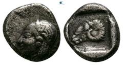 Greek Troas. Kebren circa 500-400 BC. Possibly Trihemiobol AR 8mm., 1,09g. Archaic head of Apollo left / Head of ram left within incuse square. very fine Rosen 534 (diobol); SNG von Aulock 1546 (diobo