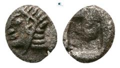 Greek Ionia. Kolophon circa 525-500 BC. Tetartemorion AR 3mm., 0,16g. Archaic head of Apollo left / Incuse square punch. very fine SNG Kayhan 343; SNG von Aulock 1810.