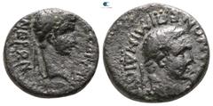 Roman Provincial Lydia. Sardeis . Nero AD 54-68. Mindios, strategos Bronze Æ 14mm., 3,18g. NΕΡΩΝ ΚΑΙCΑΡ, laureate head of Nero right / ΕΠΙ ΜΙΝΔΙΟΥ CΑΡΔΙΑΝΩΝ, laureate head of Herakles right, with lion