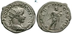 Roman Imperial Gordian III AD 238-244. Struck AD 241/2. Rome Antoninianus AR 21mm., 3,71g. IMP GORDIANVS PIVS FEL AVG, radiate, draped and cuirassed bust right / P M TR P IIII COS II P P, Gordian adva