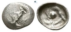 Greek Caria. Uncertain mint circa 400-300 BC. Tetartemorion AR 5mm., 0,16g. Head of bull (?) / Pellet within wreath. very fine SNG Keckman -; SNG Kayhan -; Klein -; Asia Minor Coins online -.