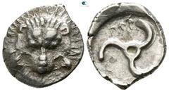 Greek Dynasts of Lycia. Perikles 380-360 BC. 1/3 Stater AR 15mm., 2,74g. Facing lion's scalp / Triskeles. very fine Falghera 217; SNG Copenhagen -; SNG von Aulock 4254-6.