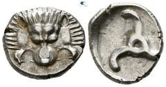 Greek Dynasts of Lycia. Perikles 380-360 BC. 1/3 Stater AR 13mm., 2,70g. Facing lion's scalp / Triskeles. very fine Falghera 217; SNG Copenhagen -; SNG von Aulock 4254-6.