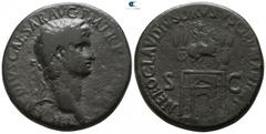 Roman Imperial Claudius AD 41-54. Rome Sestertius Æ 31mm., 23,59g. TI CLAVDIVS CAESAR AVG P M TR P IMP P P, laureate head of Claudius right / NERO CLAVDIVS DRVSVS GERMAN IMP S – C, triumphal arch surm