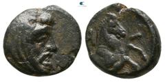 Greek Kings of Lydia. Sardeis. Spithridates 334 BC. Bronze Æ 10mm., 1,26g. Head of Satrap right, wearing mithra, the Persian headdress / ΣΠ-I, forepart of horse right, OT monogram at upper left. very 
